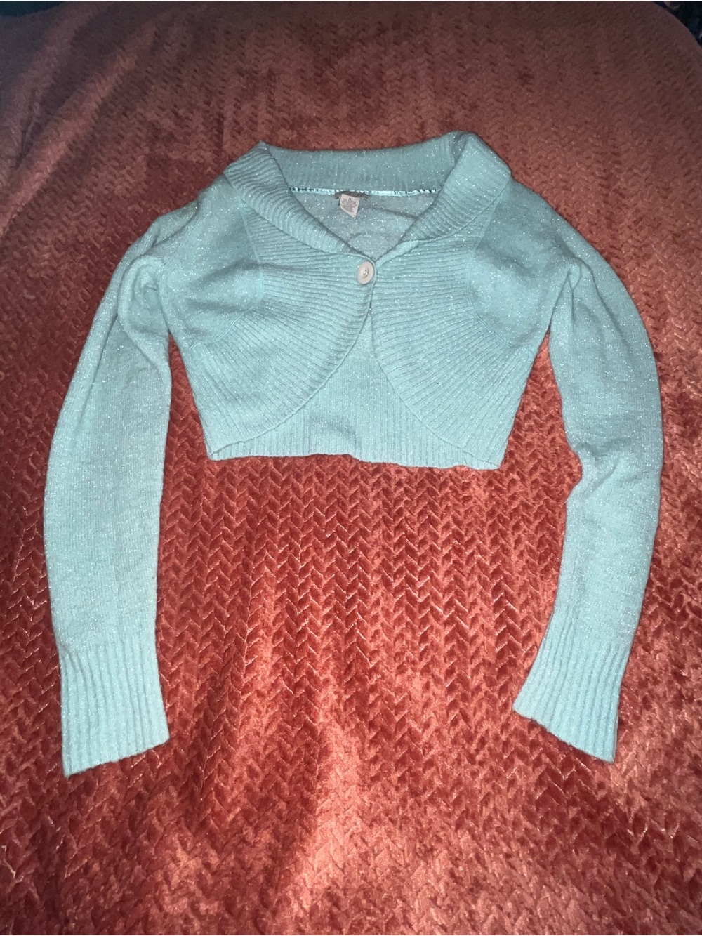 Maurices Sparkle Knit Cropped Bolero Sweater - Light Aqua. Size M